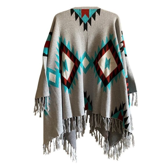Lucchese Lightweight Alpaca Cape Peruvian Poncho One Size Fits Most Gray Multi - Picture 2 of 6